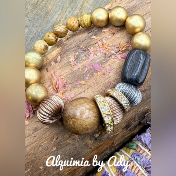 Chunky Oversized beaded bracelet with picture jasper - Picture 1 of 1